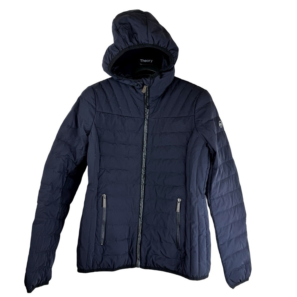 MICHAEL KORS Mens Designer Dark Navy Packable Down Fill Puffer Jacket Full Zip S